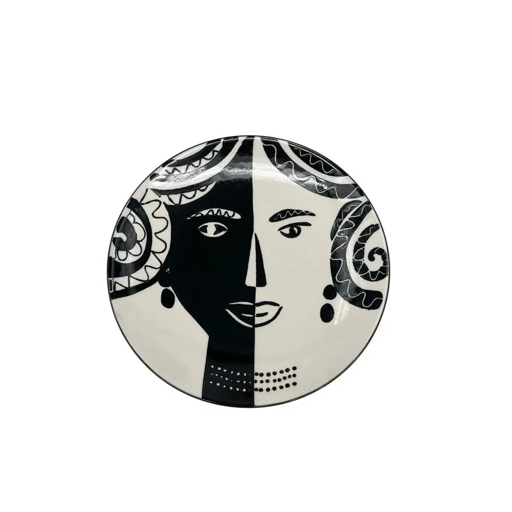 West Elm Plate Female Abstract Art Pottery Portrait